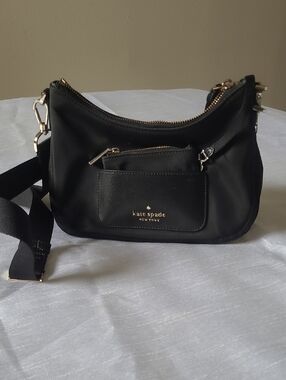 kate spade Chelsea Black Nylon Crossbody with Gold Hardware